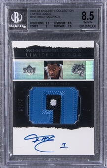 2003-04 UD "Exquisite Collection" Limited Logos #TM Tracy McGrady Signed Game Used Patch Card (#53/75) - BGS NM-MT+ 8.5/BGS 10